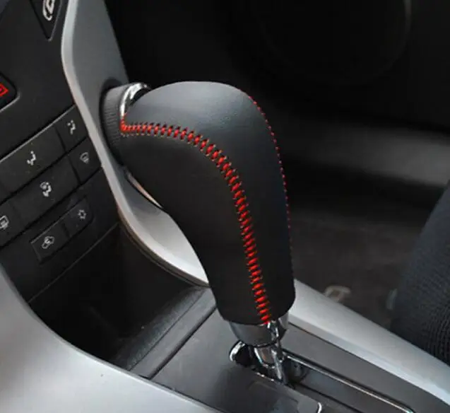 Для Chevrolet Cruze 2009- натуральная кожа чехол для рычага переключения передач автоматическая коробка передач автомобиля-Стайлинг автомобильные аксессуары - Название цвета: Red