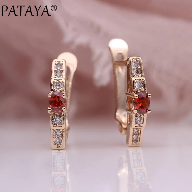 PATAYA New Oval Green Earrings Women Fashion Wedding Cute Fine Jewelry 585 Rose Gold Multicolor Natural Zircon Dangle | Украшения и