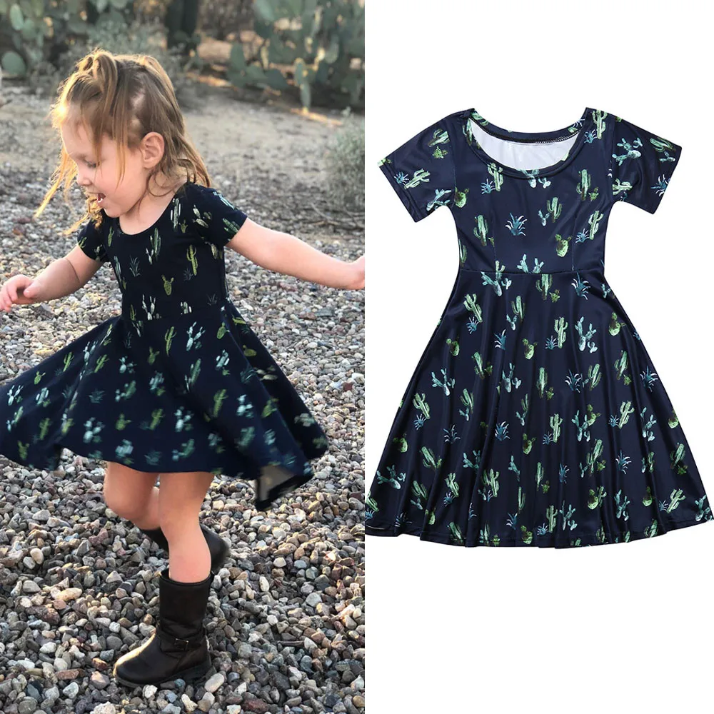 Платье для девочек с короткими рукавами и принтом кактуса одинаковый костюм