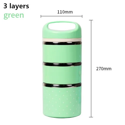 green 3 layers DUOLVQI портативный милый мини-термоконтейнер из нержавеющей стали для еды для детей, для пикника, Bento Box, герметичный контейнер для хранения продуктов питания - Цвет: green 3 layers
