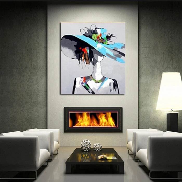 100% ручная работа красивая девушка с шляпой художественное настенное искусство