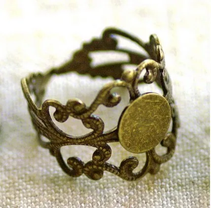 40 шт. состаренная бронза Регулируемая филигранная фотосессия 18 мм #22531|filigree ring|ring