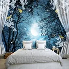 3D настенные фотообои, бумага с природным пейзажем, тихий Ночной лес, Луна на заказ, 3D комнатный пейзаж, фотообои, окно, вид на спальню