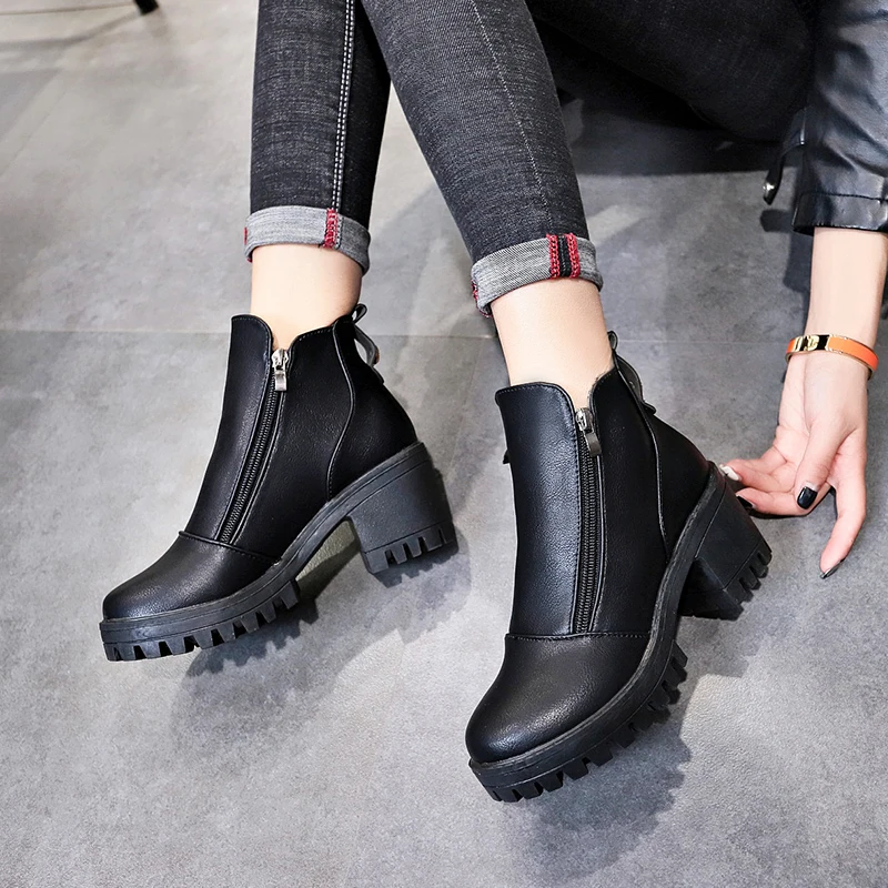 Новые зимние женские ботинки Женские бархатные на высоком каблуке в британском