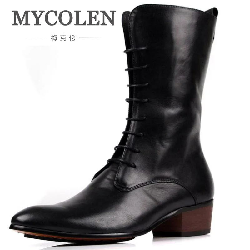 Мужские ботинки из натуральной кожи MYCOLEN мотоциклетные до середины икры на