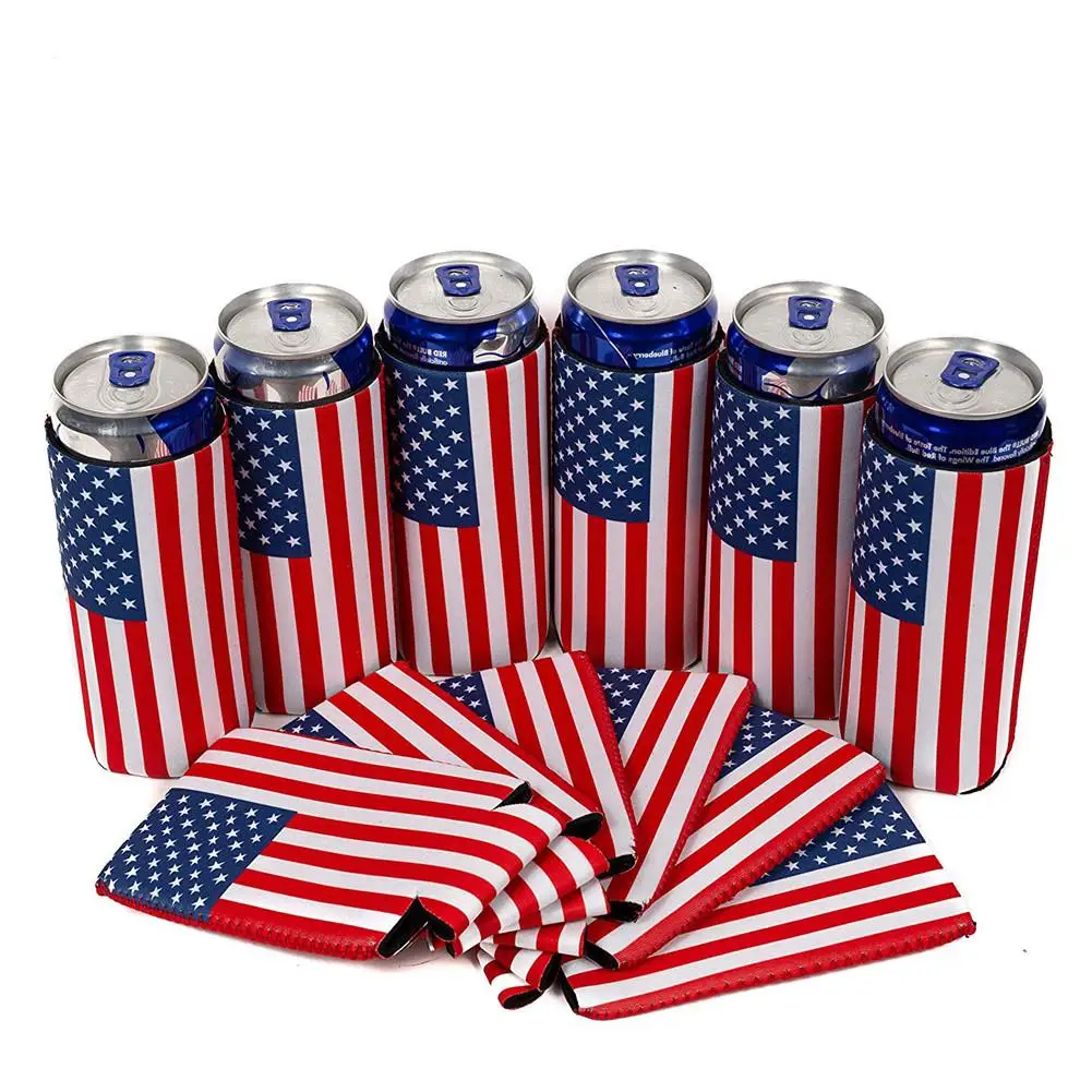 

6PCS USA Flag Slim Can Cooler Beer Bottle Sleeve Cover 12 Oz Neoprene Coolies Perfect For Michelob Ultra Spiked Seltzer