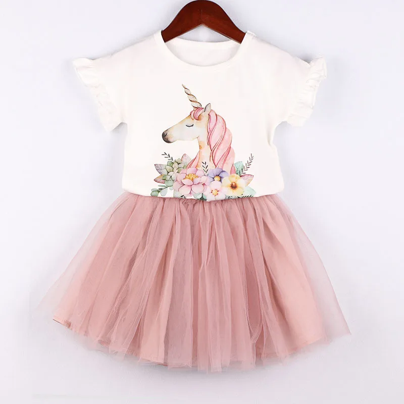 2 шт. детский летний комплект из футболки и платья принцессы|Комплекты одежды для