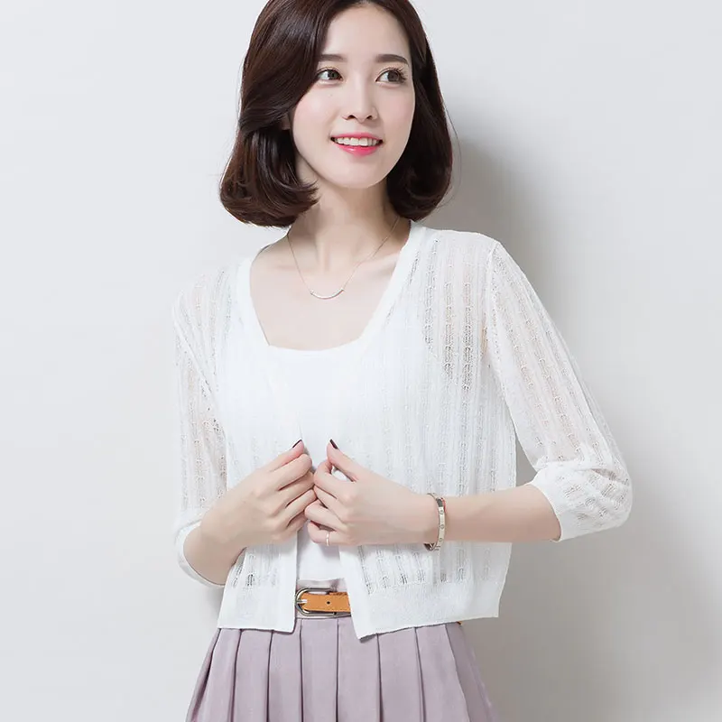 Женский летний льняной трикотажный кардиган тонкое вязаное пальто элегантная