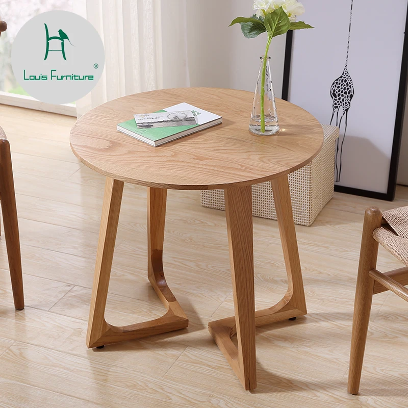 

Louis fashion Coffee Tables Full solid wood round Creative side Pure oak balcony Simple modern small round