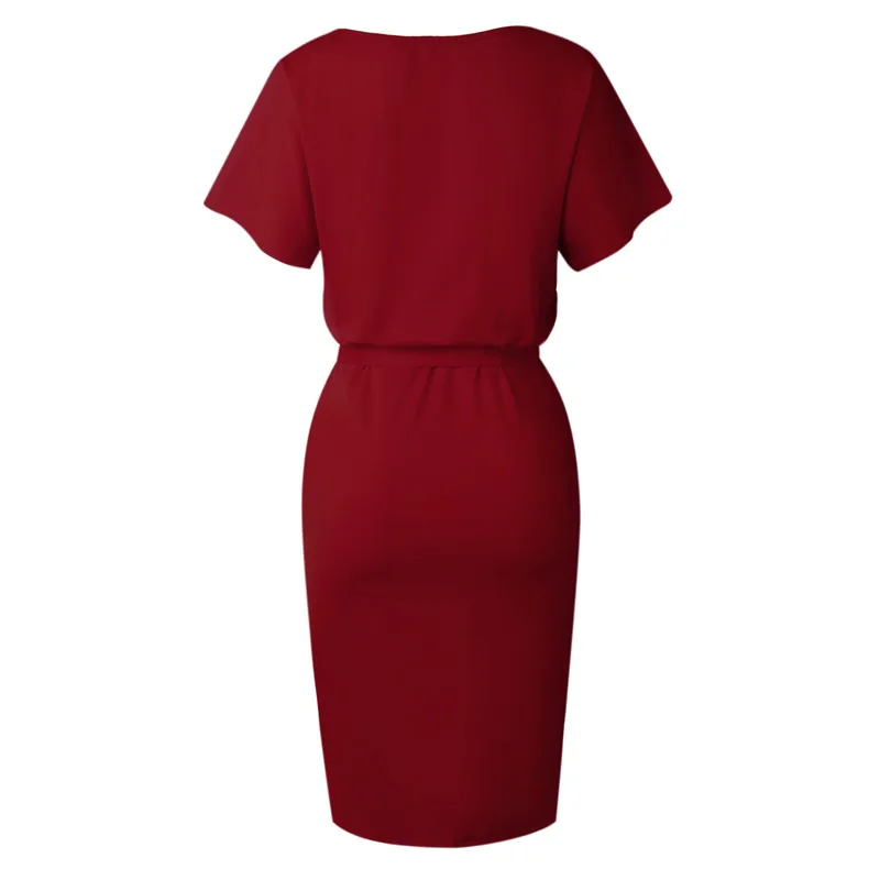 Синее элегантное сексуальное Повседневное платье, лето, короткий рукав, шнуровка, Бандажное платье миди, женское офисное платье с круглым вырезом, женская уличная одежда