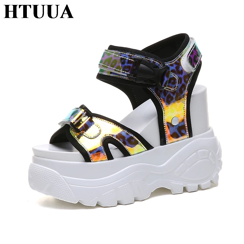 HTUUA/2019 модные сандалии на платформе с леопардовым принтом женская повседневная