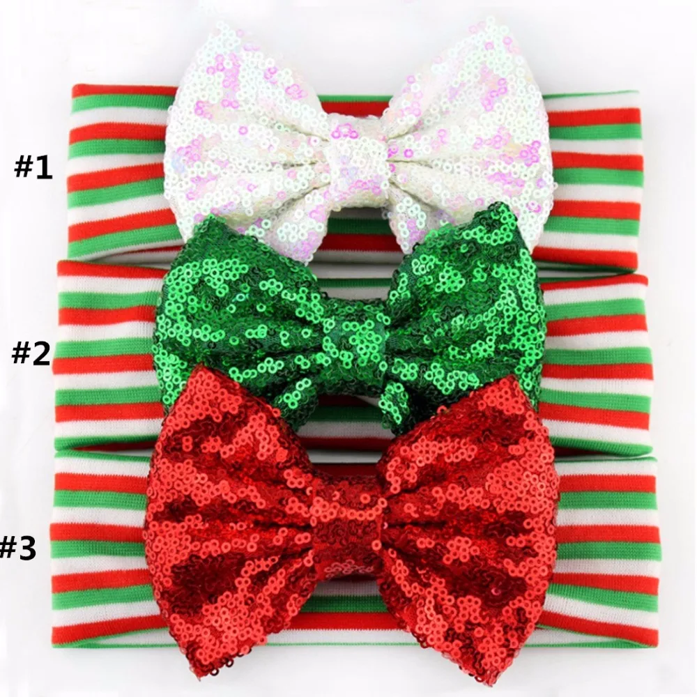 

10 pcs/ lot , Headband Christmas children's sequin bow with stripe headband