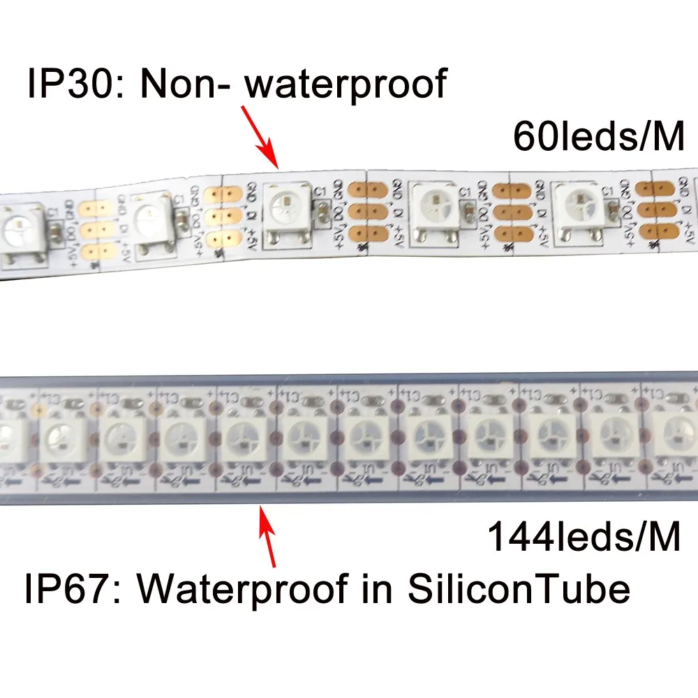 DC5V1m/4 м/5 м WS2812B 30/60/74/90/96/144 пикселей/светодиодов/m Smart led пикселей полосы, черный/белый печатных плат, WS2812 IC; WS2812B/M, IP30/IP65/IP67