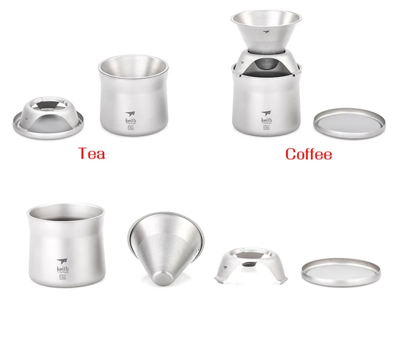 Keith Pure titanium кофейная чашка, фильтр, кружка для чая, капельного типа, титановый фильтр, воронка, ручной кофейник, легкий, 220 мл, Ti3911