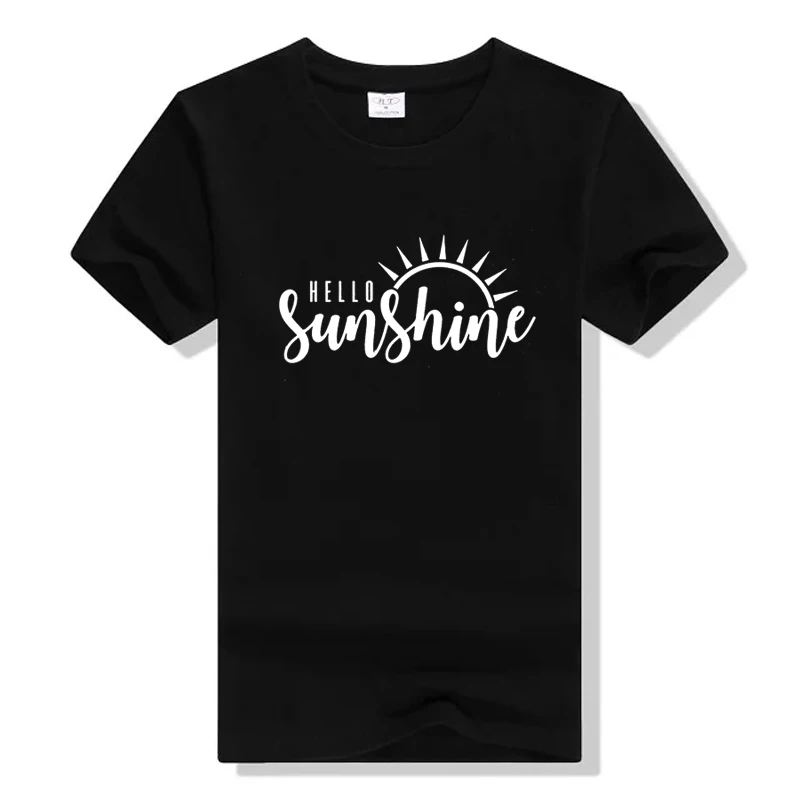 Black Sun футболка Hello Sunshine Женская Футболка желтая 90s одежда футболка Графический Повседневный популярный топ хипстер Ретро футболка подарок негабаритных размеров - Цвет: Black