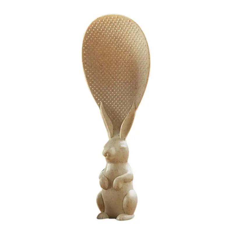 Beige Новая Пшеничная солома милый мультфильм кролик рисовая ложка не липкая вертикальная подставка рисовый суп соус ковш кухонный инструмент - Цвет: Beige
