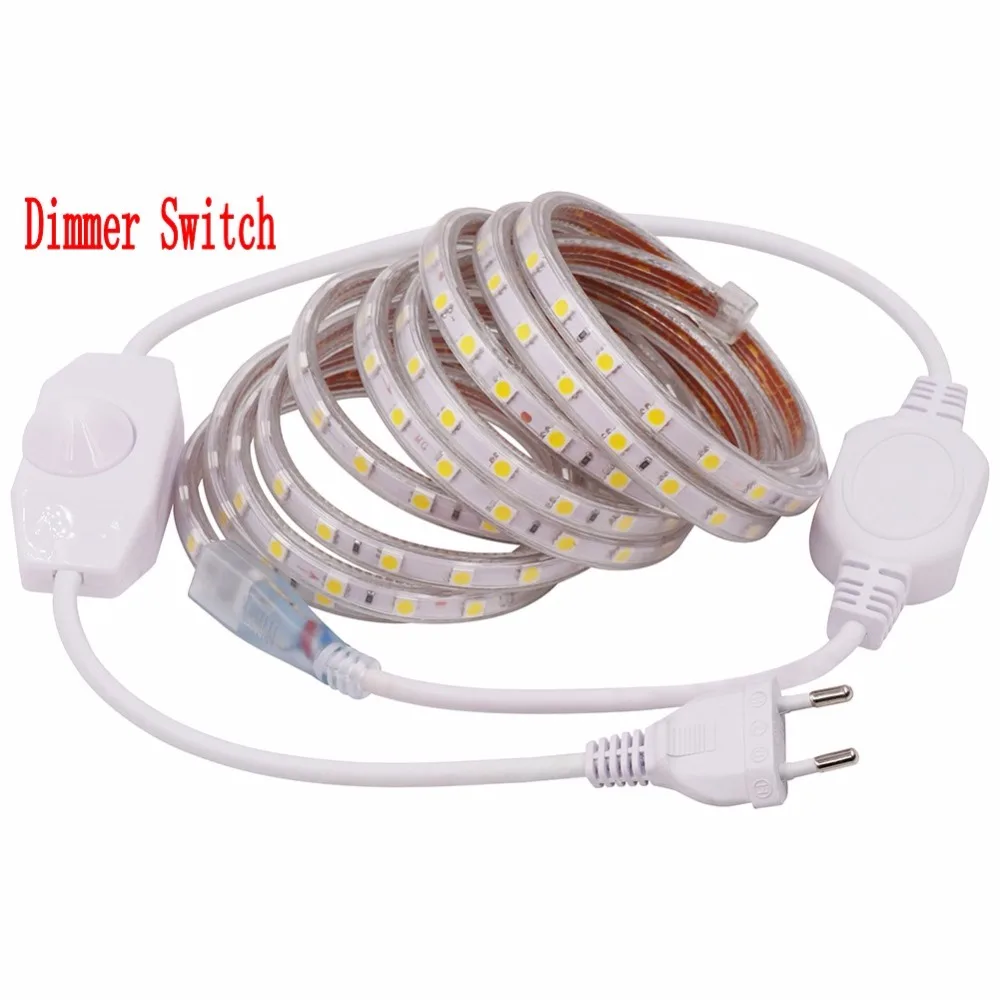 Регулируемая светодиодная лента 220 В AC SMD 5050 гибкий светильник 1 м/2 м/3 м/4 м/5 м/10 м/15