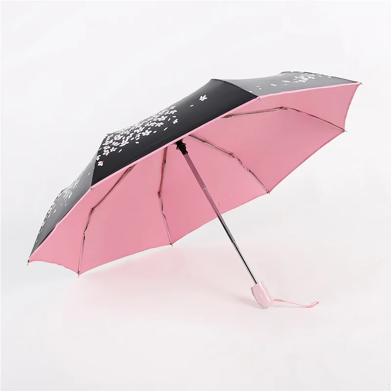 pink Стиль, Вишневое черное покрытие, Солнцезащитный Солнечный зонтик, дождевик для женщин, три складных, женский Автоматический зонтик принцессы, подарок - Цвет: pink