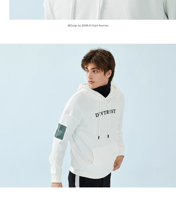 SEMIR мужская вышитая Толстовка с капюшоном, пуловер с капюшоном с аппликацией на рукаве, Стильная Спортивная толстовка с карманом-кенгуру