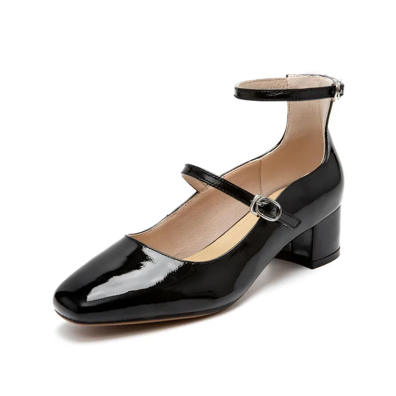 YMECHIC 2019 Retro New Reach Block Heels Womens Shoes Genuine Cow Patent Leather Ankle Strap Mary Jane Party Pumps Women | Обувь