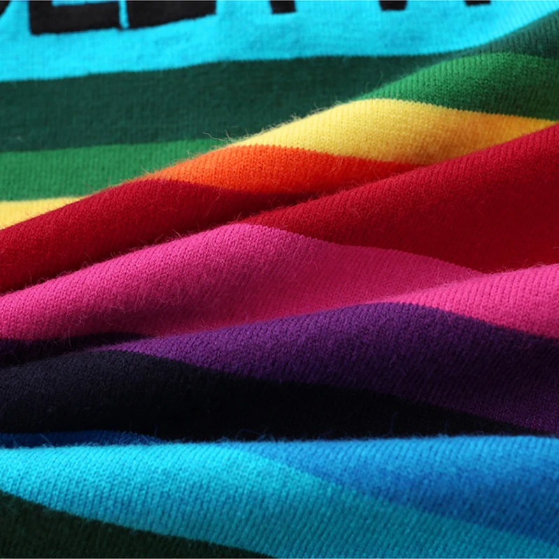Brand Design Tiger Jacquard Rainbow color Striped Jumper Winter Spring Letter Embroidery Women Sweater Pullover Knit Top C-349 | Женская