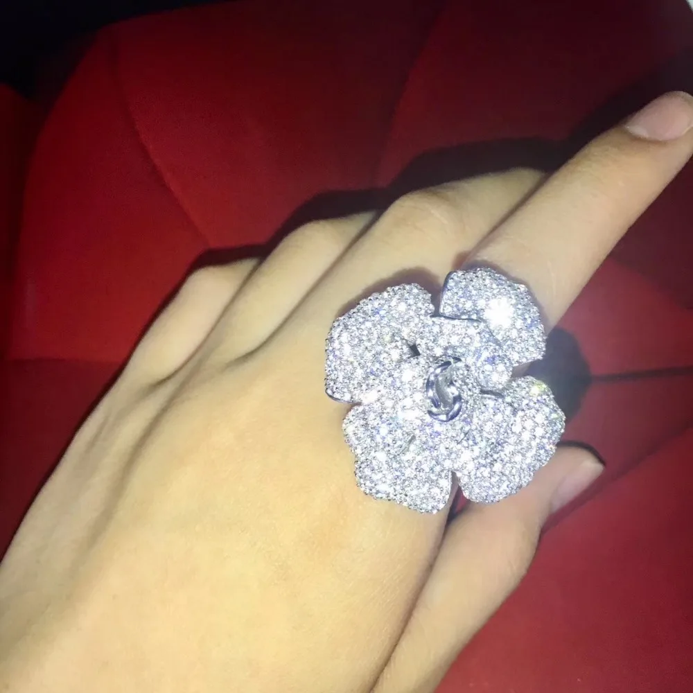 

flower ring adjustable size 925 sterling silver blingbling cute romantic fine women jewelry free shipping