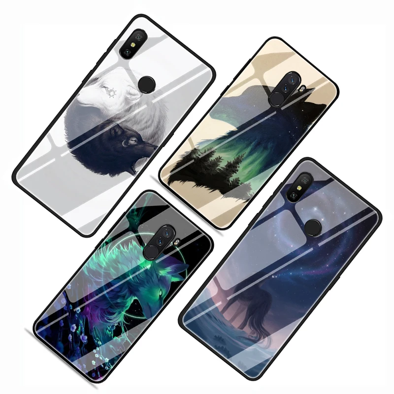 Wolf Tempered Glass Phone case for Xiaomi 5X 6X 8 Lite 9 A1 A2 F1 Redmi 4X 6A Note 5 6 7 Pro | Мобильные телефоны и