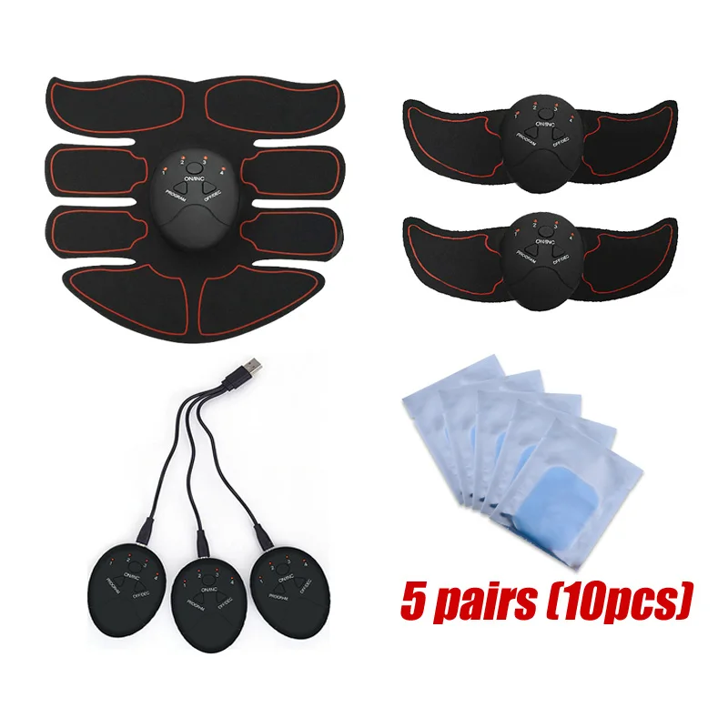 B with 10pcs pad Перезаряжаемый EMS стимулятор мышц потеря веса брюшной EMS ABS тренажер стимулятор EMS тела коррекция фигуры фитнес-массаж - Цвет: B with 10pcs pad