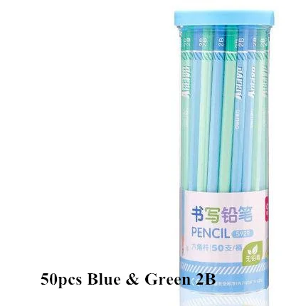 50pcs blue green 2b Deli 25/50 шт карандаш 2B/HB набор карандашей канцелярские товары для письма Стандартные Карандаши для школы липа офисные и школьные принадлежности - Цвет: 50pcs blue green 2b