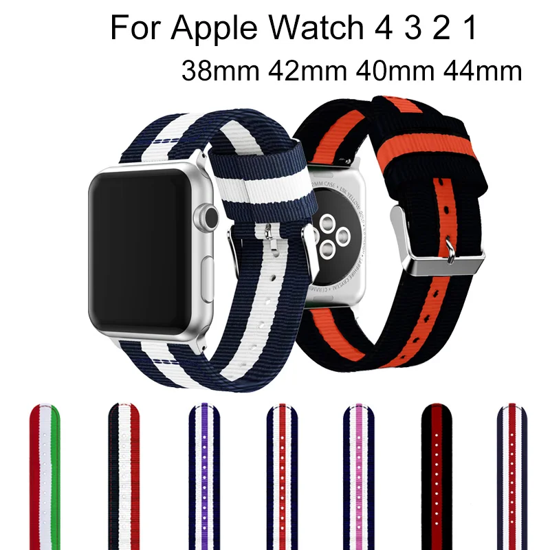 Полосатый нейлоновый ремешок для Apple Watch 4 3 2 1 петля браслет тканый iwatch 44 мм 40 38 42