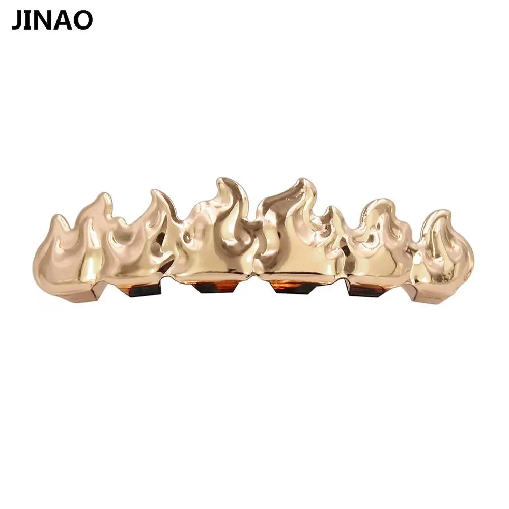 rose top JINAO, новинка, на заказ, подходят, чистый цвет, позолота, вампир, огненные зубы, грили, пламя, рот, гриля, шапки, верх и низ, хип-хоп гриль, набор, вечерние - Окраска металла: rose top