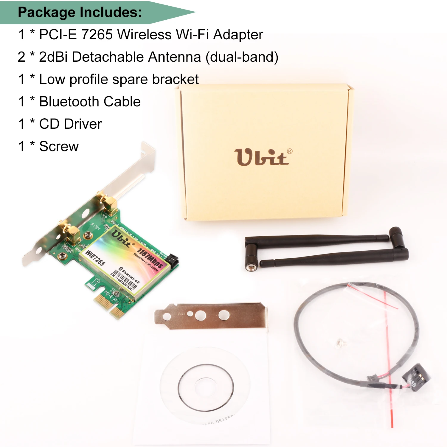 Ubit Bluetooth WiFi карта AC 1200 Мбит/с 7265 беспроводной WiFi PCIe сетевой адаптер карта 5 ГГц/2,4 ГГц Двухдиапазонная PCI Express сетевая карта
