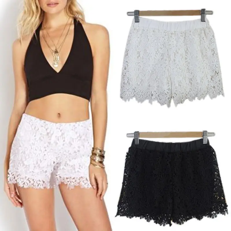 Summer Womens Sweet Cute Crochet Tiered Lace Shorts Skorts Short Pants | Женская одежда