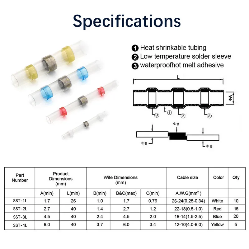 150 шт. Ассорти муфта для припоя кабель провода термоусадочные стыковые