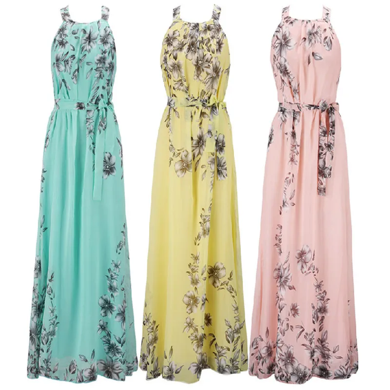 Пикантные летние платья Для женщин богема печати шифоновое платье пол Длина