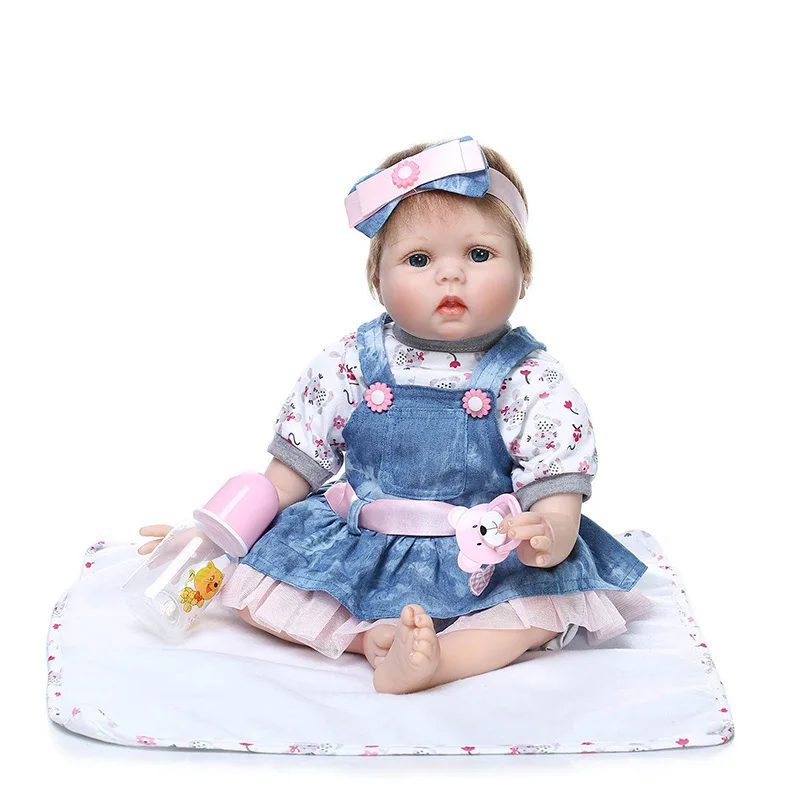 55 см NPK Reborn Baby Doll Силиконовые Куклы джинсовая юбка Моделирование малыши могут