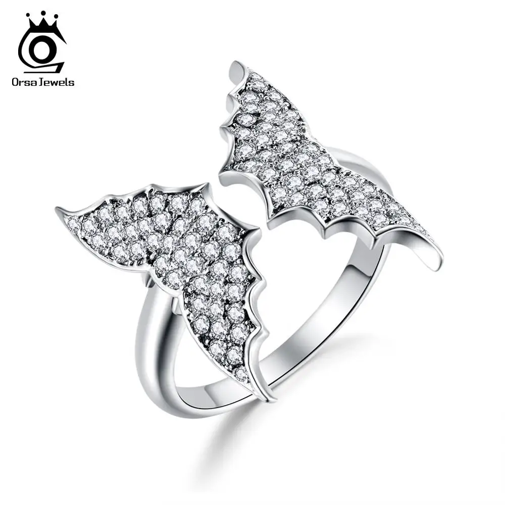 Silver Color ORSA JEWELS Для мужчин кольцо летающих летучих мышей яркие Форма AAA Clear Black CZ Регулируемый Для женщин кольца для вечерние ювелирные изделия OR165 - Цвет основного камня: Silver Color