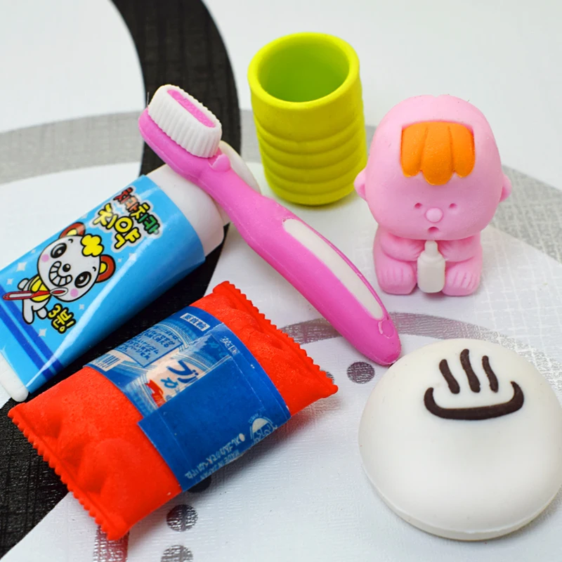 

6 шт./компл. Kawaii Lovely ластики в виде зубной пасты для школы детские подарки съемные зубы резиновые школьные канцелярские принадлежности