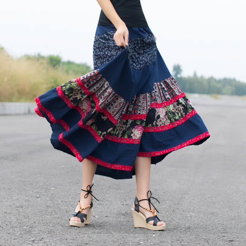 Женская плиссированная юбка макси Повседневная Длинная из хлопка и льна в стиле