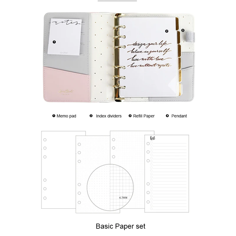 Pink basic set Lovedoki Flouncing кожаный чехол блокнот А6 личные журналы для планирования журнал органайзера книжные школьные принадлежности креативные канцелярские принадлежности - Цвет: Pink basic set