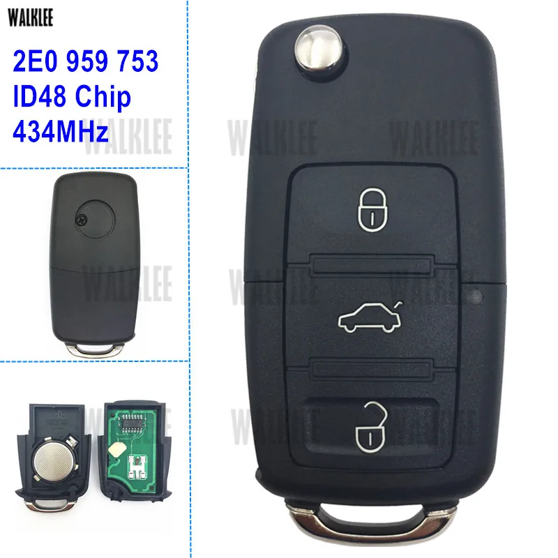 WALKLEE DIY комплект дистанционного ключа для VW/VOLKSWAGEN Crafter HLO 2E0 959 753 434 МГц|Ключ от авто|