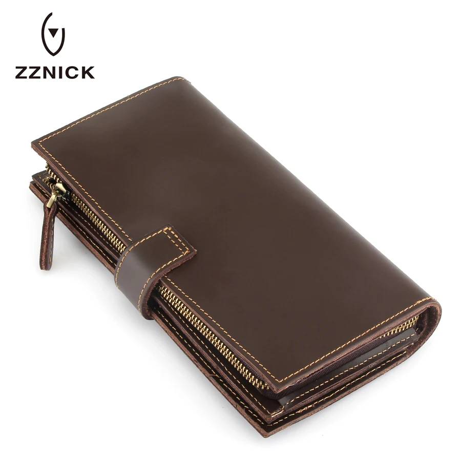 ZZNICK 2018 Новый мужской 100% кошелек из натуральной кожи Модный Мужской Длинный