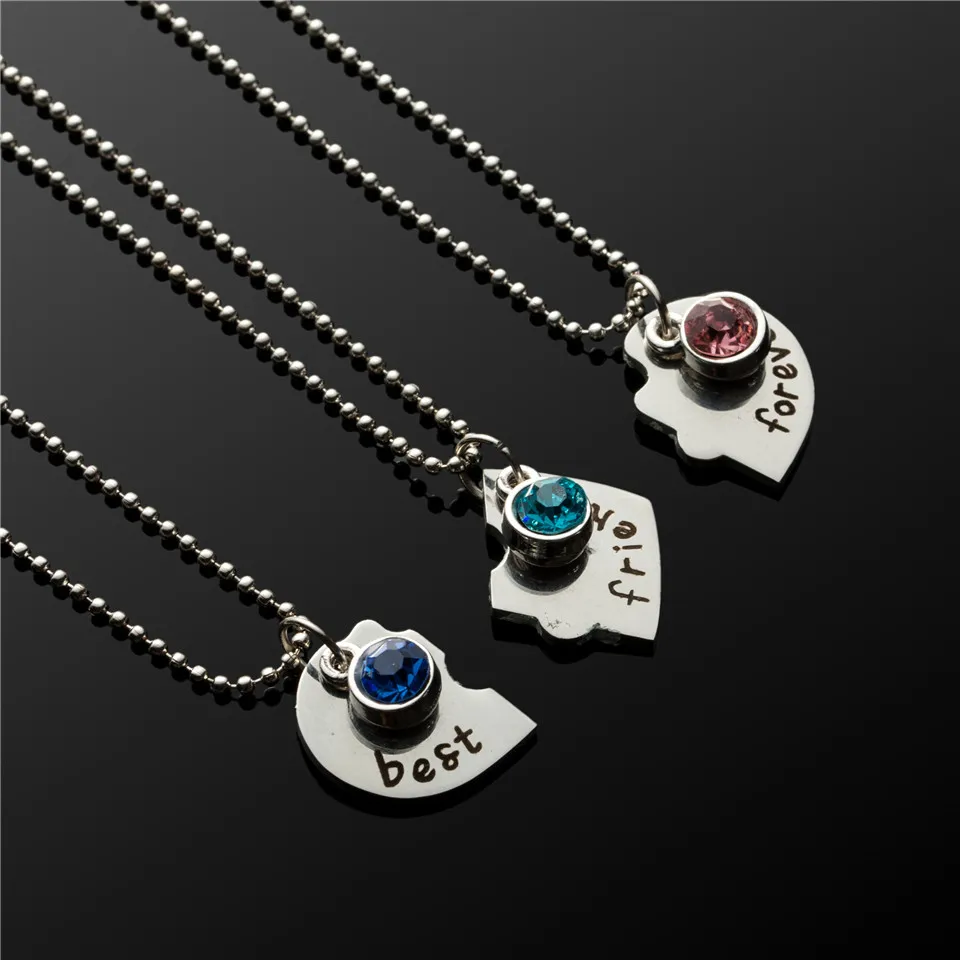 3pcs/set Best Friends Forever Puzzle Patch Necklaces Stainless Steel With Rhinestone Pendant For Present Gifts|necklace stainless steel|best friends