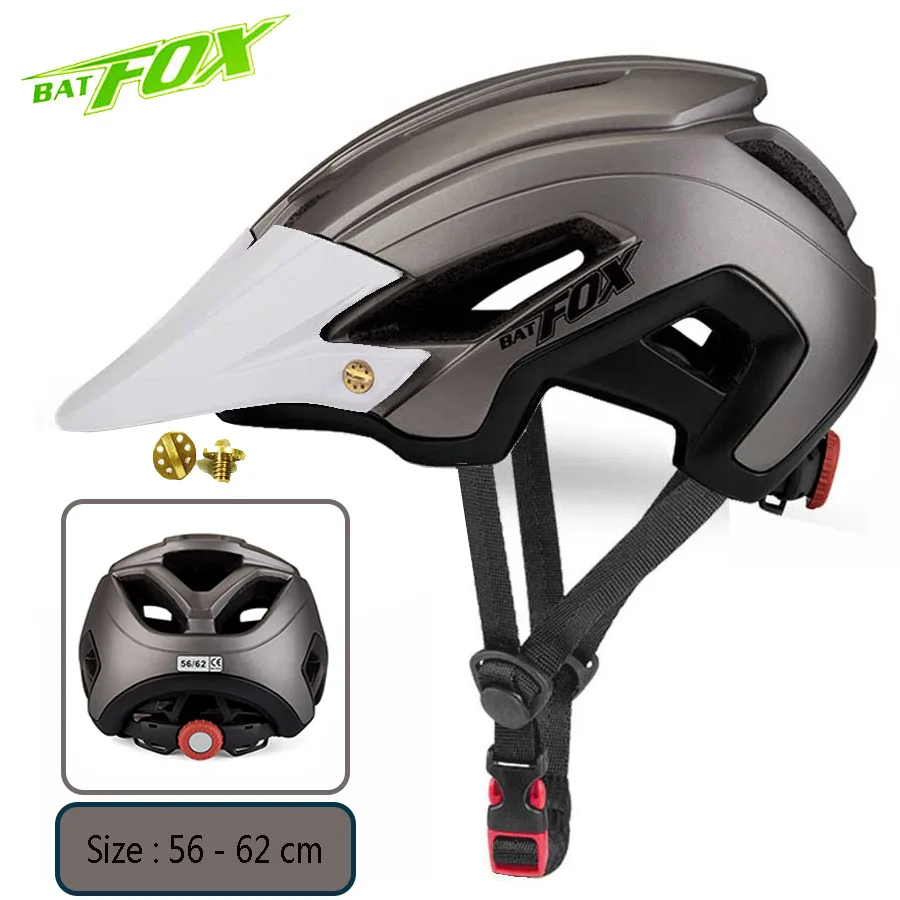 BATFOX Bicycle Helmet Men Women MTB Cycling Helmet Ultralight Big Visor Breathable Road Bike Helmet Outdoor Sport Ridding Helm - Цвет: Titanium-White
