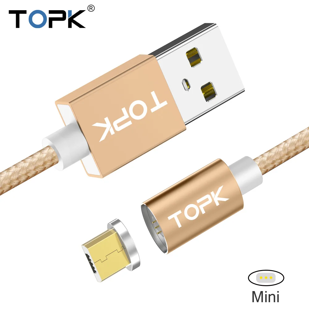 TOPK светодиодный магнитный кабель 1 м и 2 Micro USB с нейлоновой оплеткой Магнитный