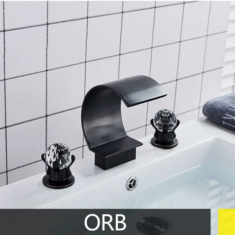 orb Suguword, кран для раковины, двойная ручка, три отверстия, на бортике, для горячей и холодной воды, Золотой/шар/матовый/хромированная кристальная ручка - Цвет: orb