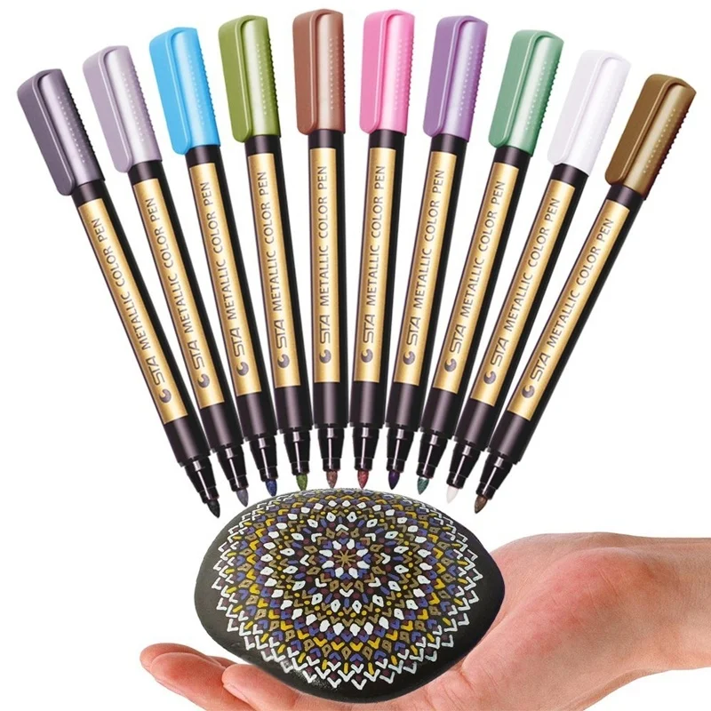 

STA 10 Colors Metallic Marker Pens for Rock Painting Medium Point Metallic Color Markers for Ceramic Glass Plastic Scrapbooking