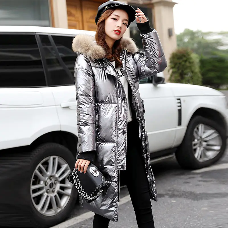 Украинский меховой воротник с капюшоном Длинная пуховая хлопковая куртка 2017