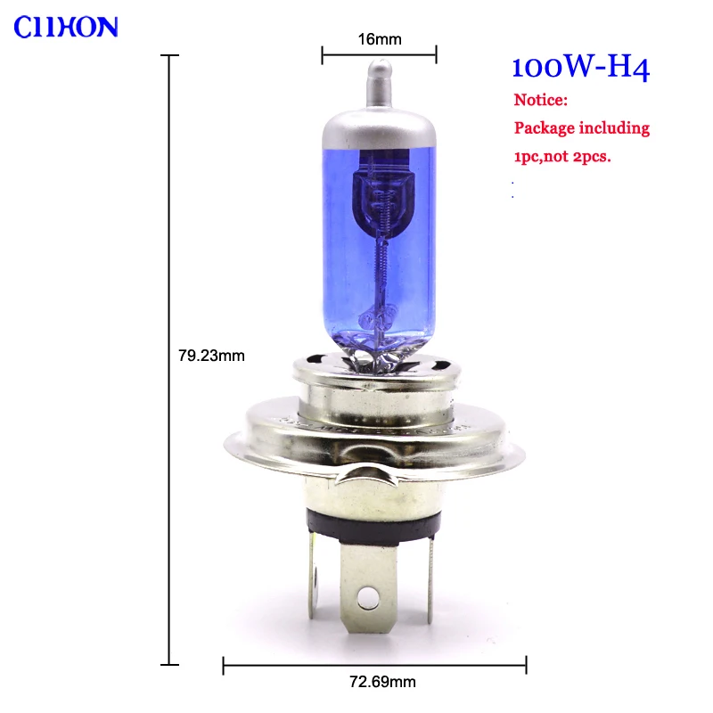 1pc-100W-H4-Hi-Lo Ciihon белый галогенные лампы H1 H3 H4 HB2 H7 H8 H11 9005 HB3 9006 9012 H15 55 Вт 100 Вт кварцевое стекло Автомобильные светодиодные лампы фар - Испускаемый цвет: 1pc-100W-H4-Hi-Lo