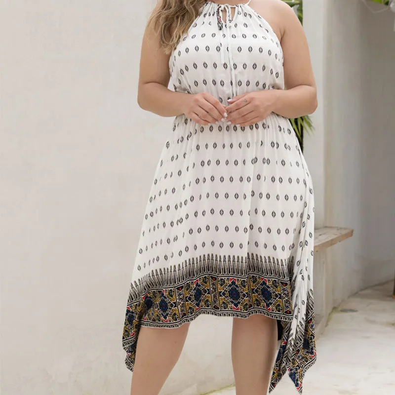 Женское летнее платье большого размера асимметричное пляжное в горошек с